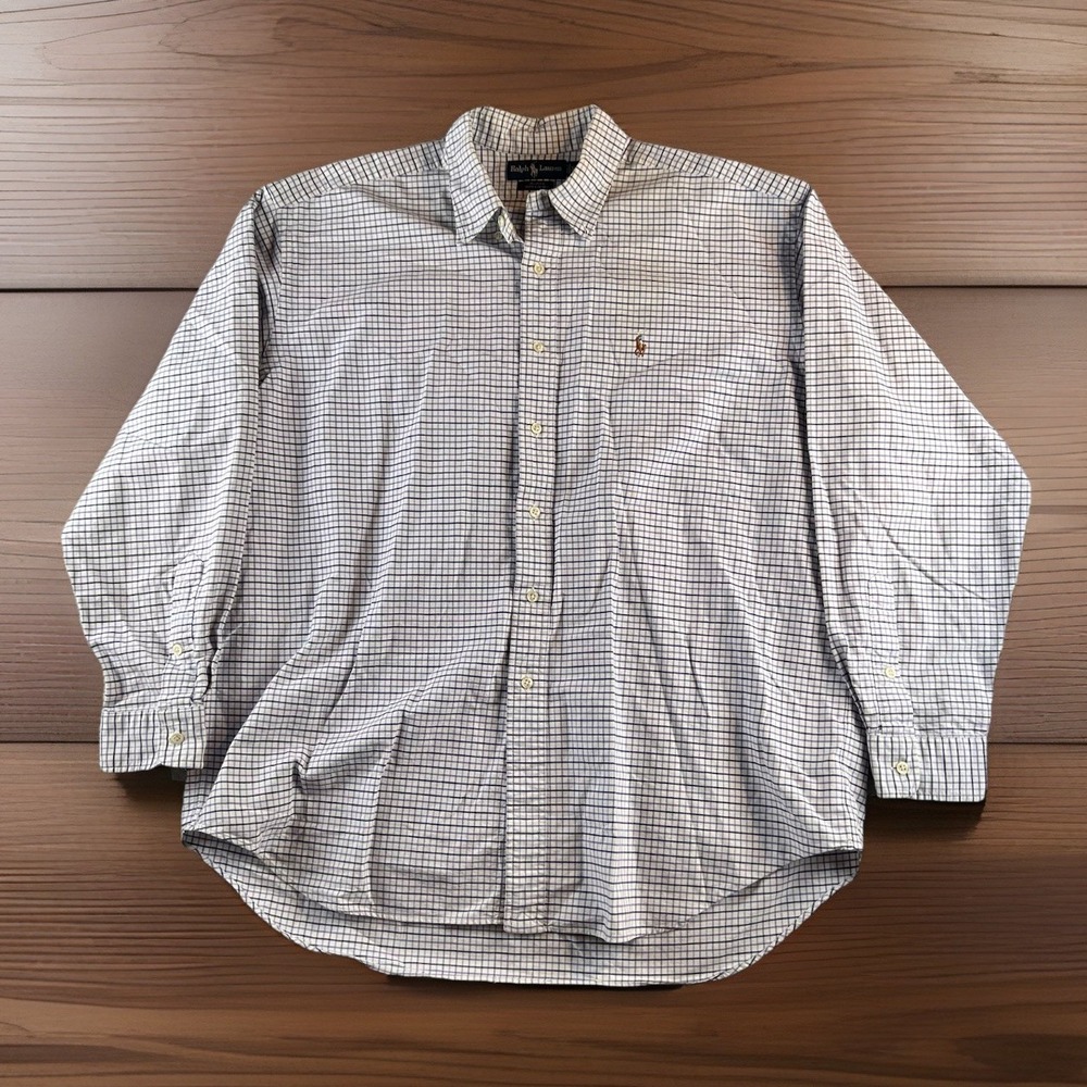 VTG 90s Polo Ralph Lauren Blake Oxford Shirt Mens XL White Blue Check READ